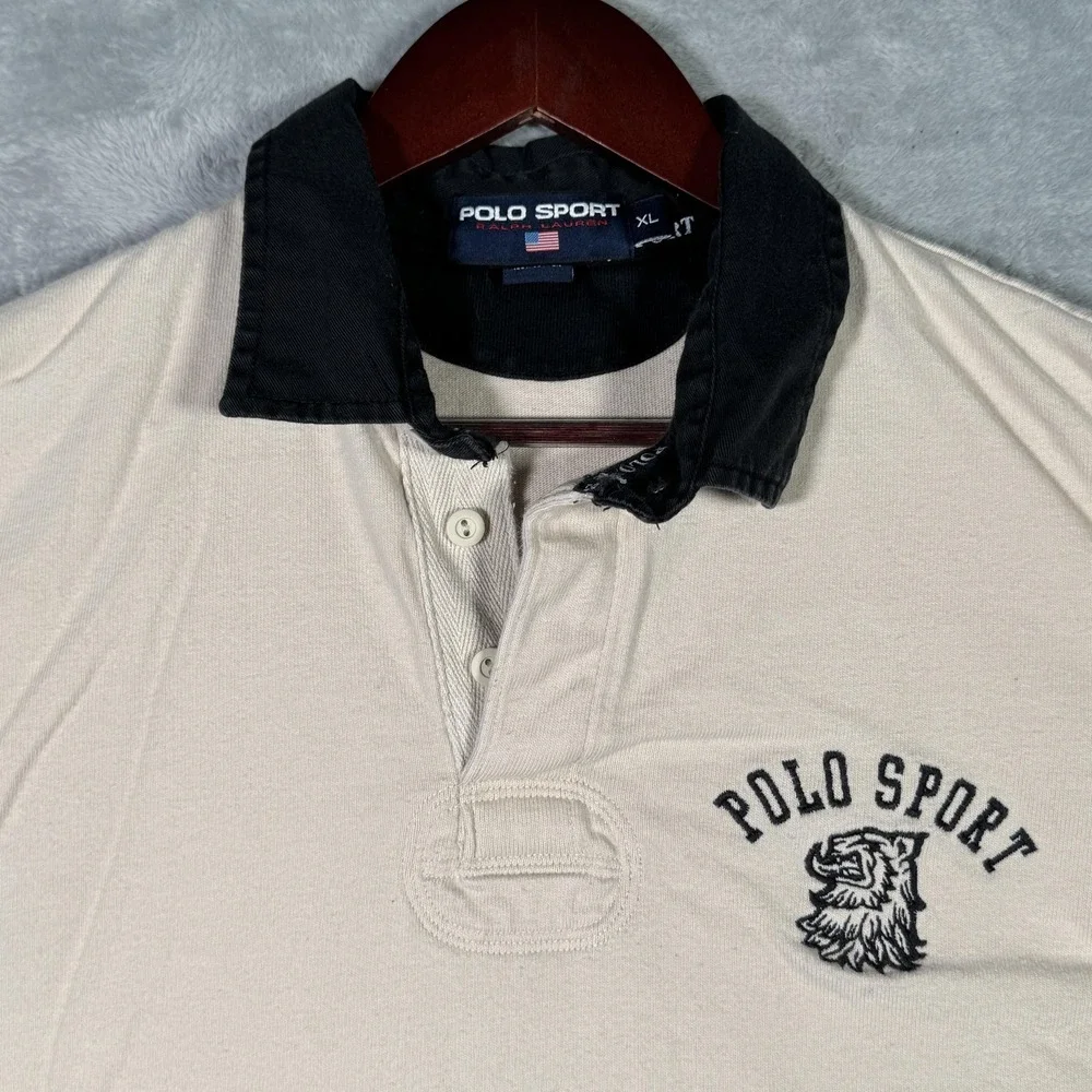 Vintage Polo Sport Ralph‎ Lauren Rugby Shirt Mens XL White 11 Long Sleeve Logo*